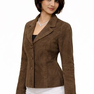 Genuine suede leather blazer brown color handcrafted size L
